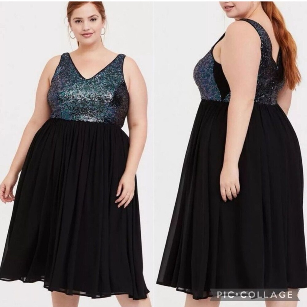 Torrid Black and Blue Sequin Midi Dress